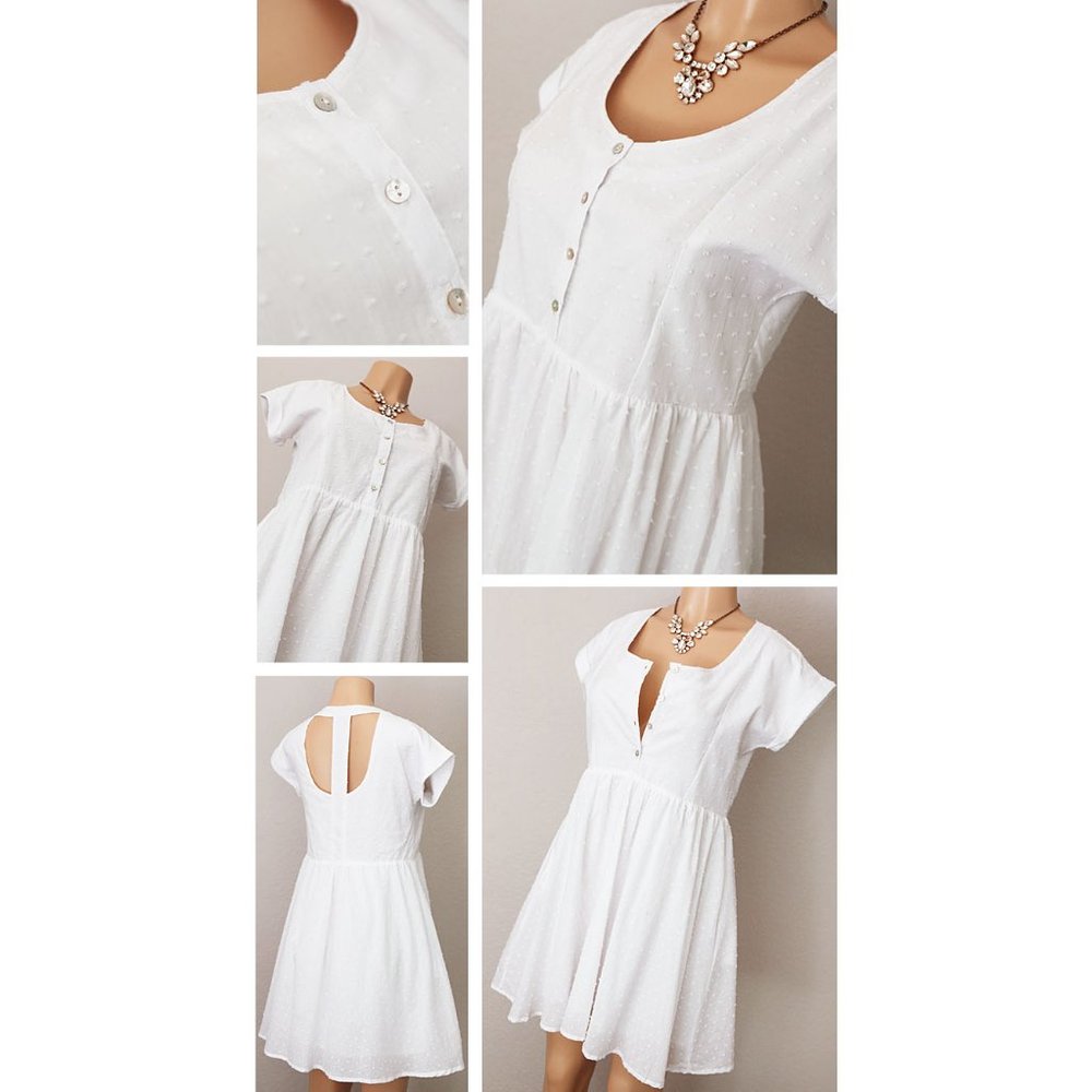 White 100% Cotton Swiss Dot Cutout Babydoll Dress - Picture 4 of 9